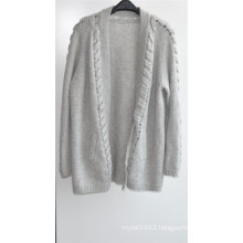 30%Cashmere 70%Wool Ladies Opean Patterned Cardigan
